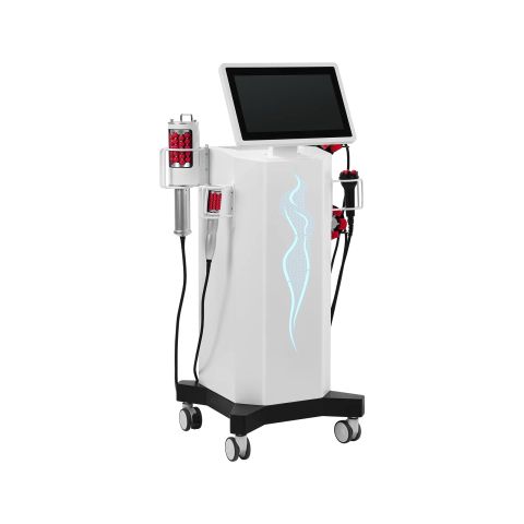 White Luxient five-handpiece hybrid compression microvibration and mechanical roller machine with face and body applicators