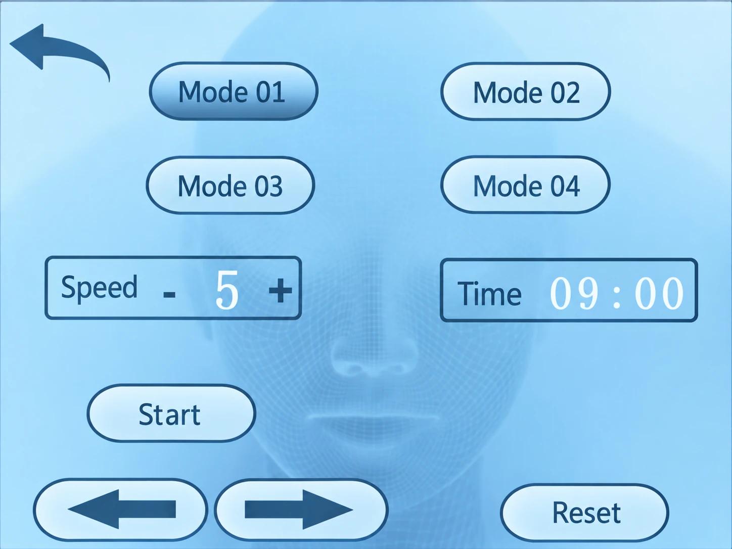 Shared English LX-FM-003 interface with four delivery modes, speed, time and applicator feed controls
