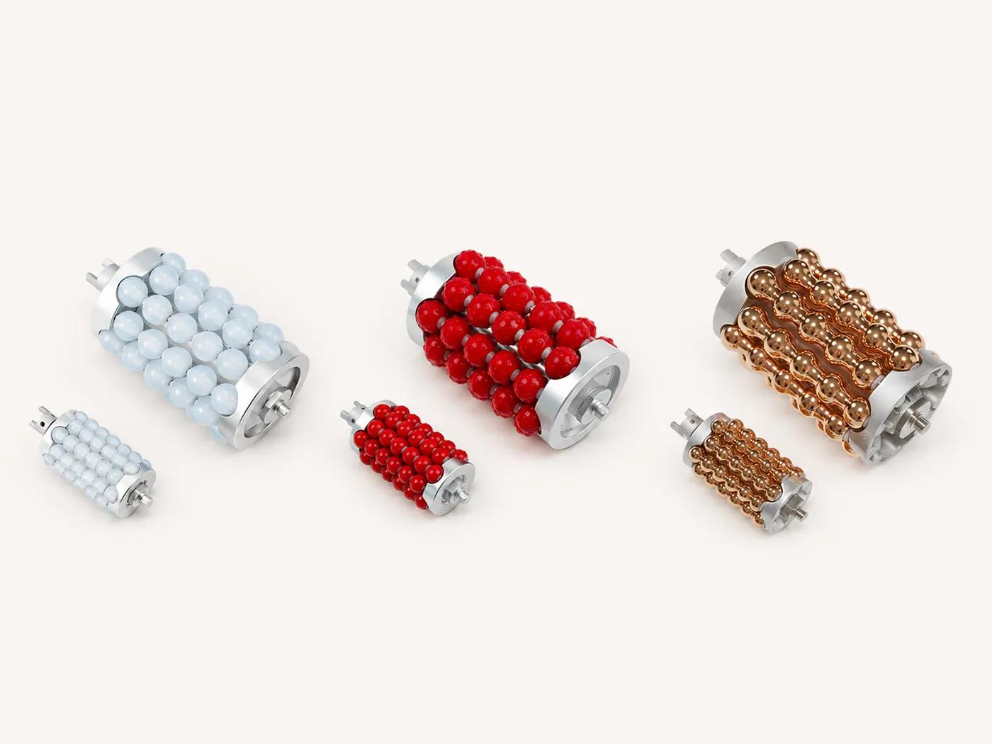 Transparent silicone, red silicone and metal roller inserts for facial and body handpieces
