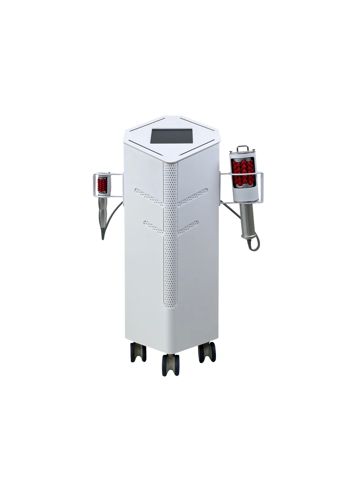 Transparent-background front view of the endo spherical microvibration machine with facial and body handpieces