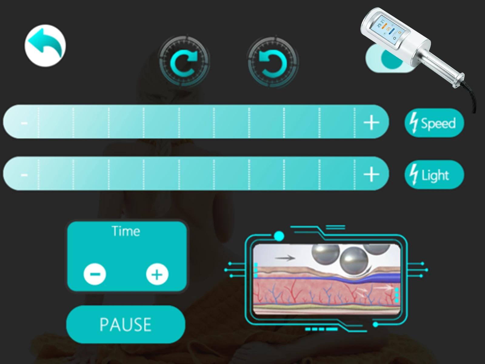 Full-canvas ENDO operation interface with a transparent lit-screen body handpiece overlay