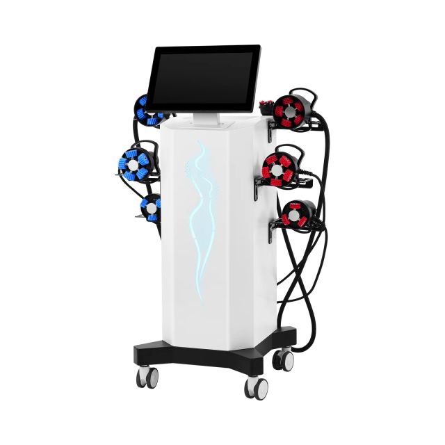 White Luxient 7-handpiece mechanical-wave and dual-vacuum body contouring machine with 15.6-inch touchscreen