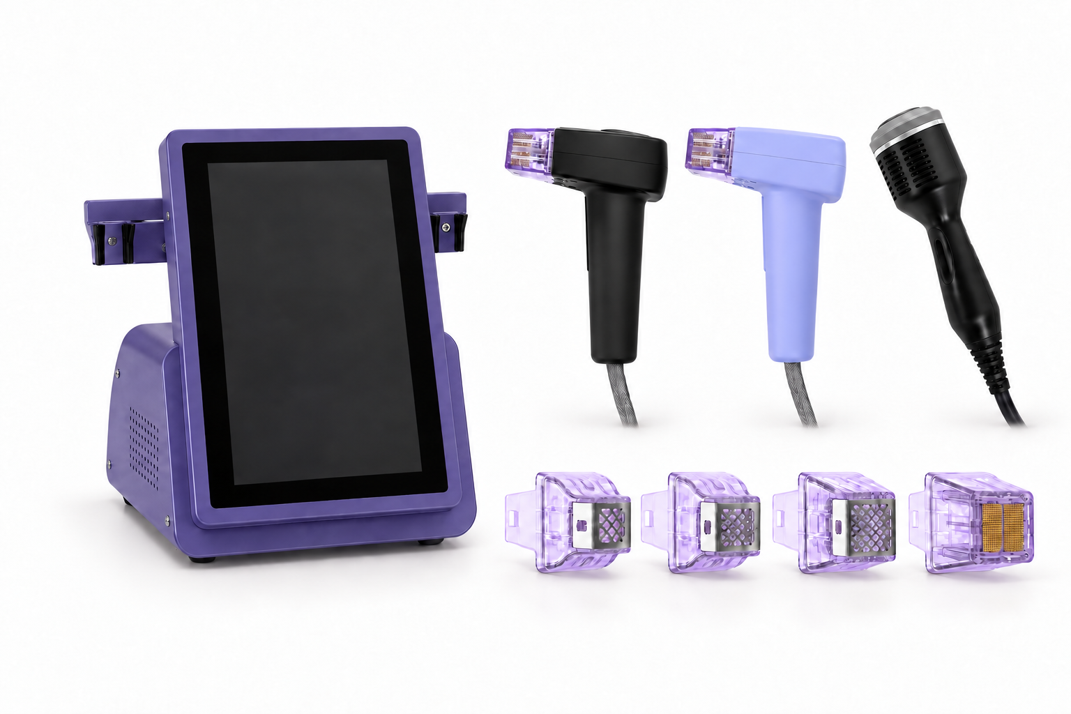 LX-FM-011 standard configuration with compact purple console, two RF applicators, cold hammer and four cartridges
