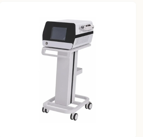 White mobile high-pressure needle-free facial infusion machine on a dedicated trolley with 8-inch touchscreen