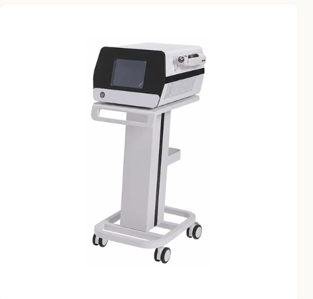 White mobile high-pressure needle-free facial infusion machine on a dedicated trolley with 8-inch touchscreen