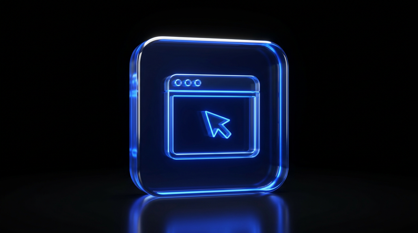 Small glass browser windows orbiting a larger glowing panel