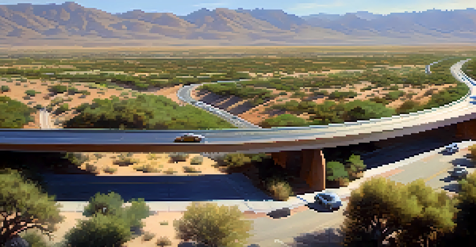An aerial view of a wildlife overpass in Nevada, connecting natural habitats over a busy highway.