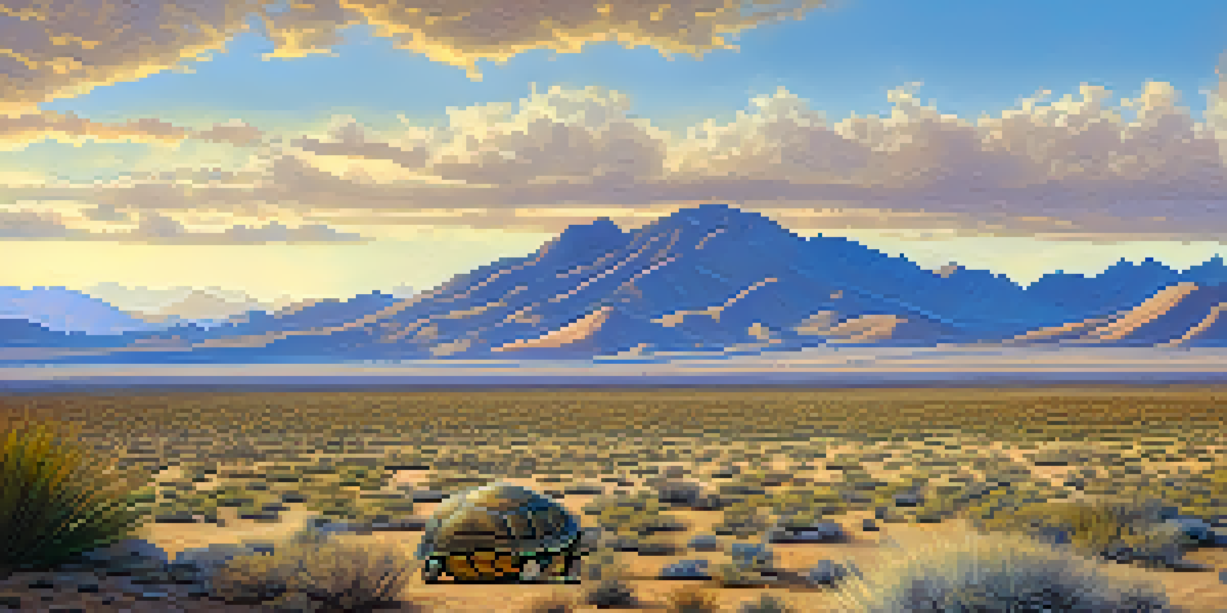 A wide view showcasing the diverse landscapes of Nevada, including the Mojave Desert and wetlands, with a desert tortoise in the foreground and mountains in the background.
