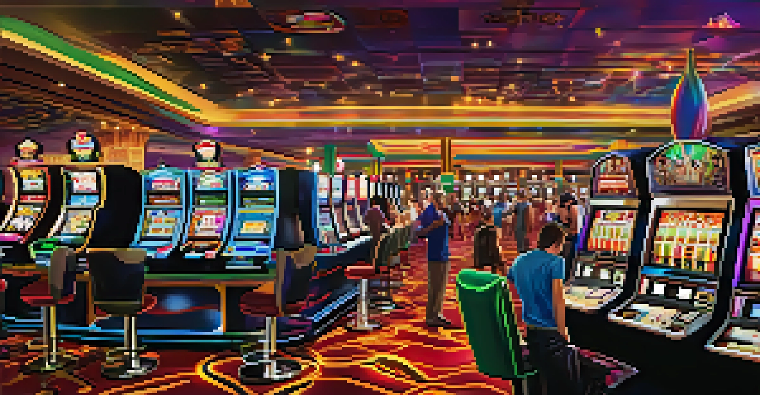 An interior shot of a modern casino floor with players at slot machines and gaming tables.