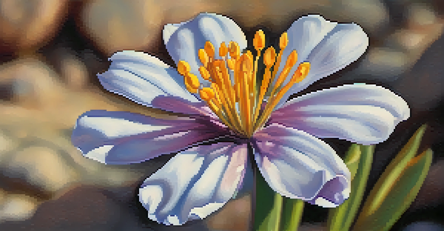 A close-up of the rare springflower with vibrant petals against a blurred rugged Nevada landscape.