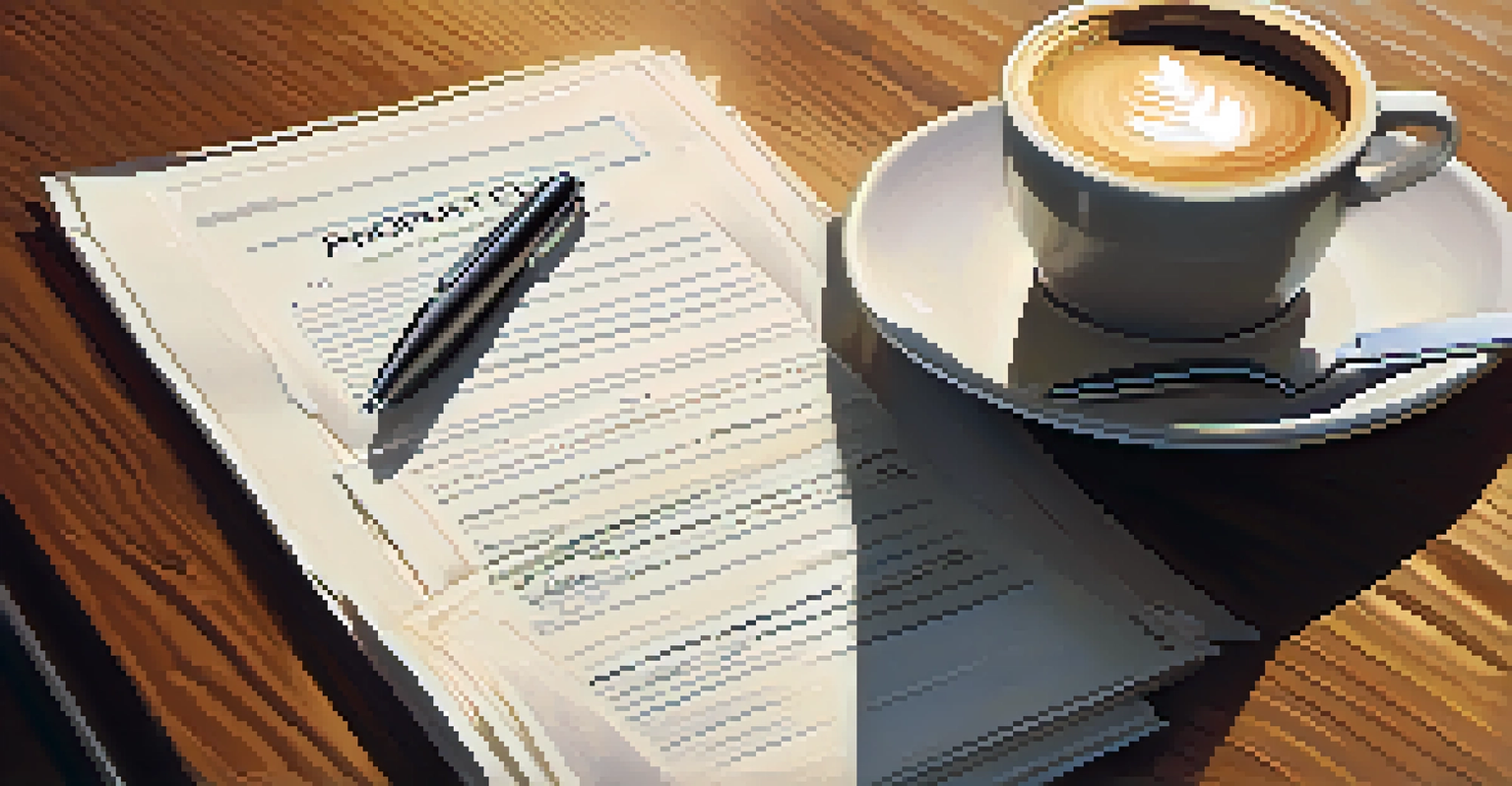 A close-up of a bill document on a wooden desk with a coffee cup and notes, illuminated by soft natural light.