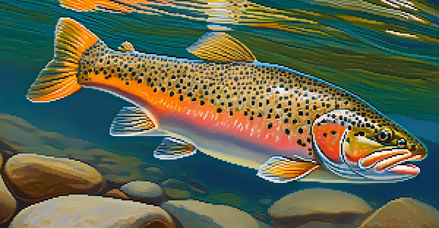 A close-up image of a Lahontan cutthroat trout swimming in clear water with sunlight creating a shimmering effect.