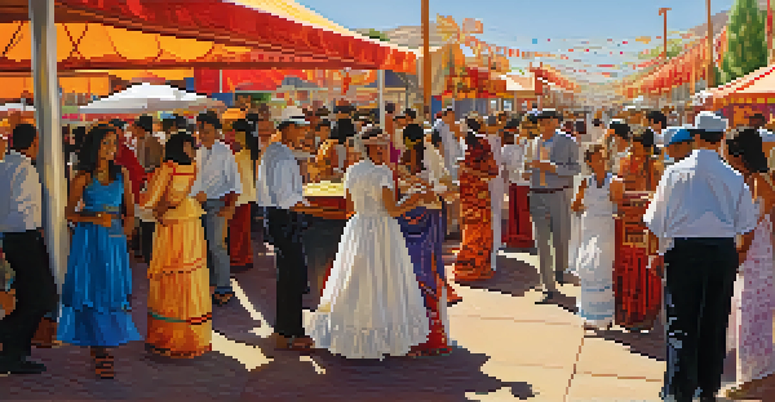 A lively cultural festival in Nevada, featuring diverse participants in traditional costumes, music, and food stalls.