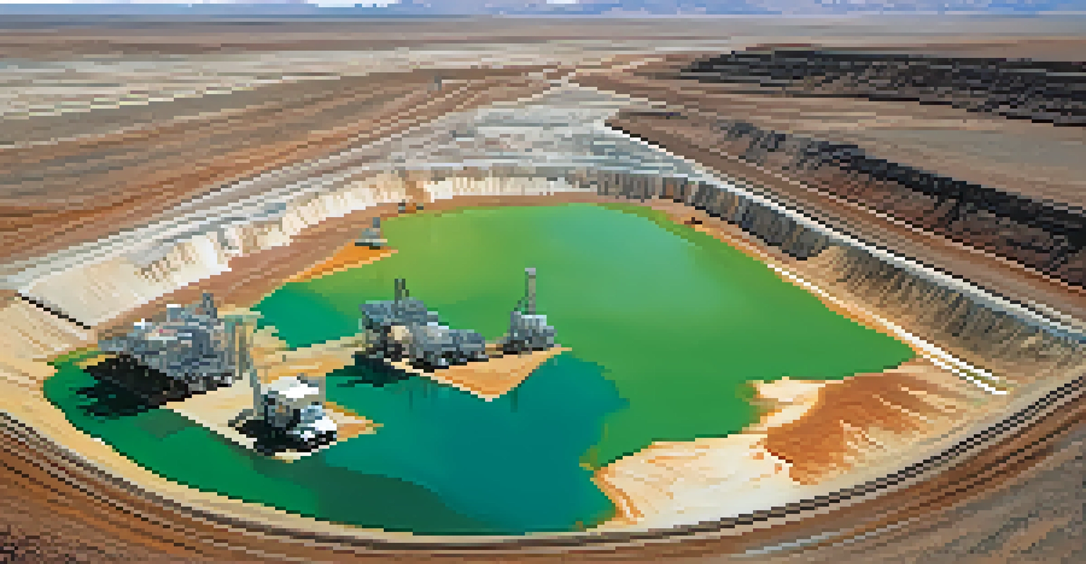 An aerial view of a lithium mining operation in Nevada, showing open pits, trucks, and workers in safety gear.