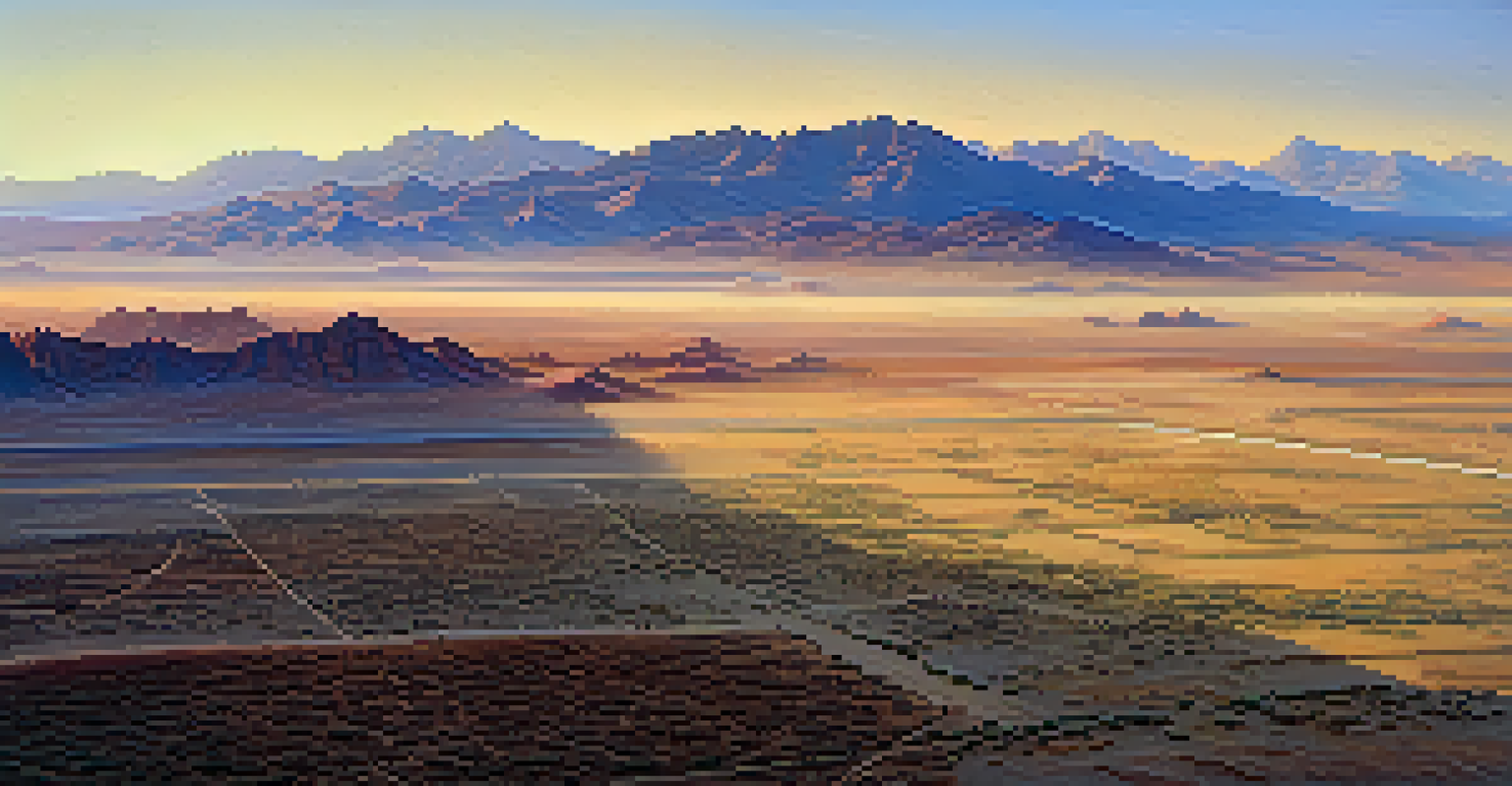 Aerial view of a Nevada desert landscape at sunrise, with mountains in the background and a dry, expansive terrain.