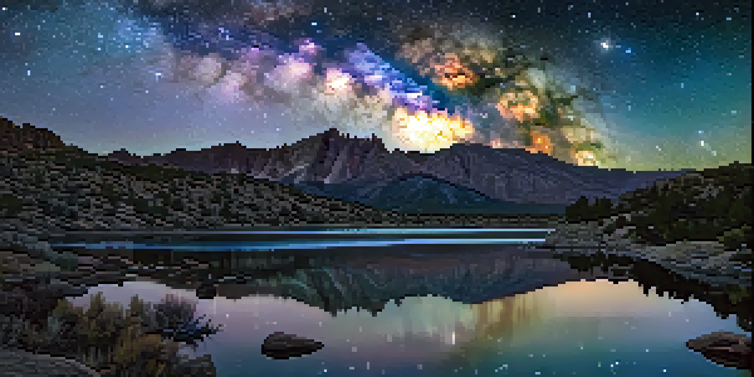 A clear night sky filled with the Milky Way over rugged mountains and a tranquil lake in Great Basin National Park.