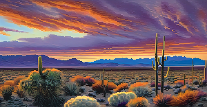 A scenic desert landscape in Nevada during sunset, showcasing colorful skies and silhouettes of mountains.