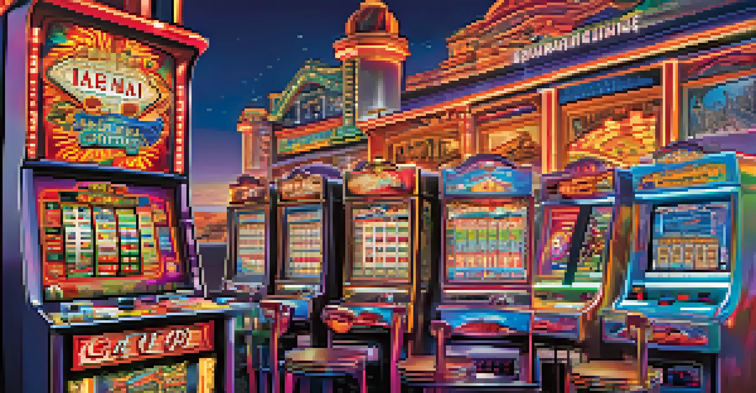 A colorful timeline illustration displaying the evolution of gaming in Nevada from traditional casinos to online gaming.