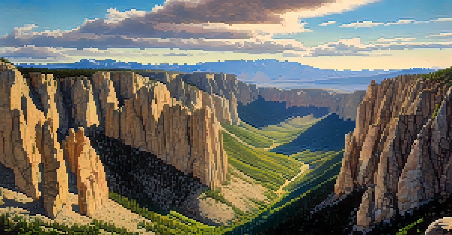 Aerial view of Great Basin National Park with climbers on granite cliffs and a lush green valley below.