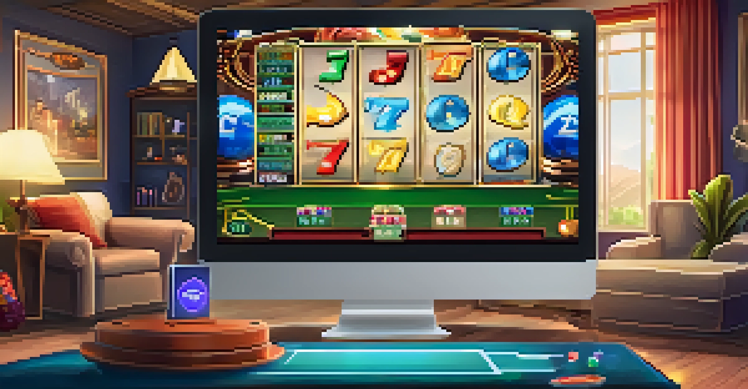 A smartphone displaying a colorful online casino game, set in a cozy living room environment.