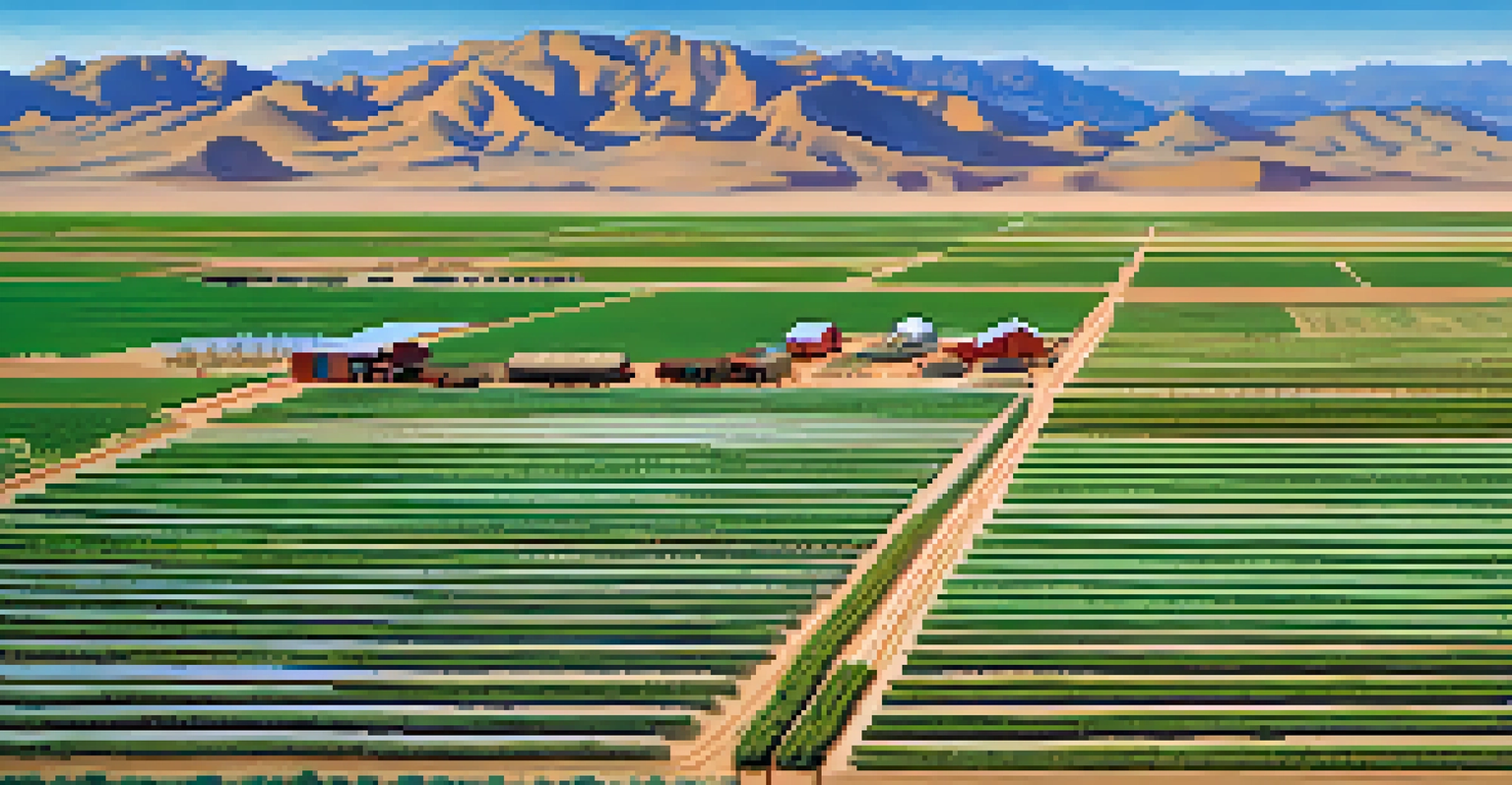 An aerial view of a sustainable farm in the Nevada desert surrounded by native flora and distant mountains.