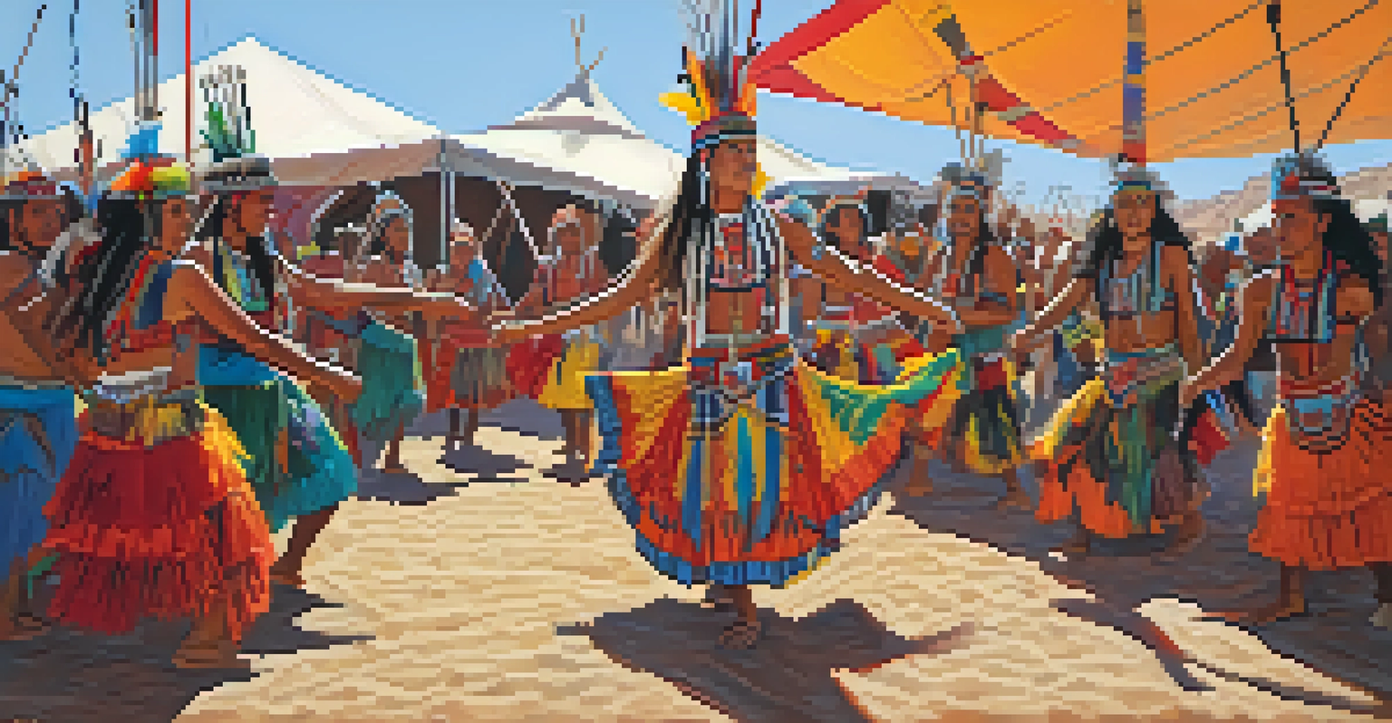 A lively cultural festival with Paiute dancers in traditional attire performing in front of an audience.