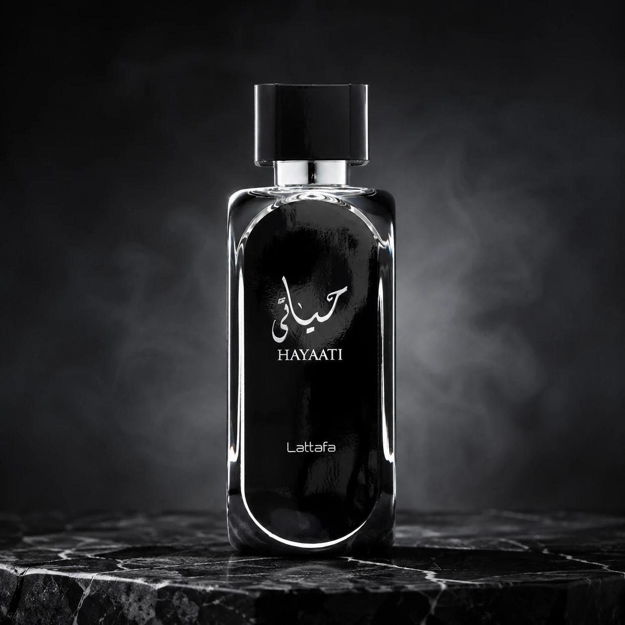 Lattafa Hayaati Black perfume bottle