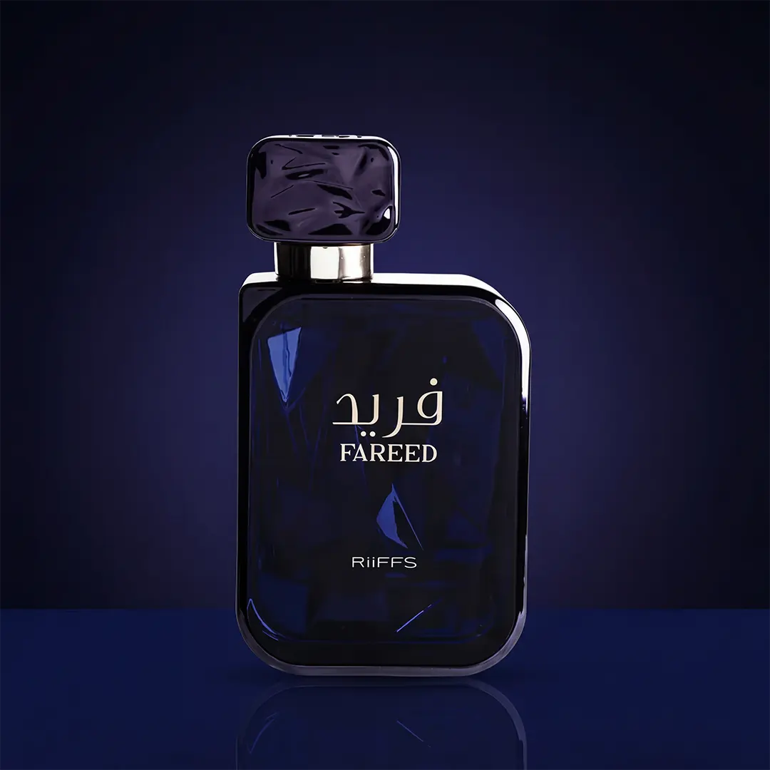 Riiffs Fareed 100ML perfume bottle on a deep blue backdrop