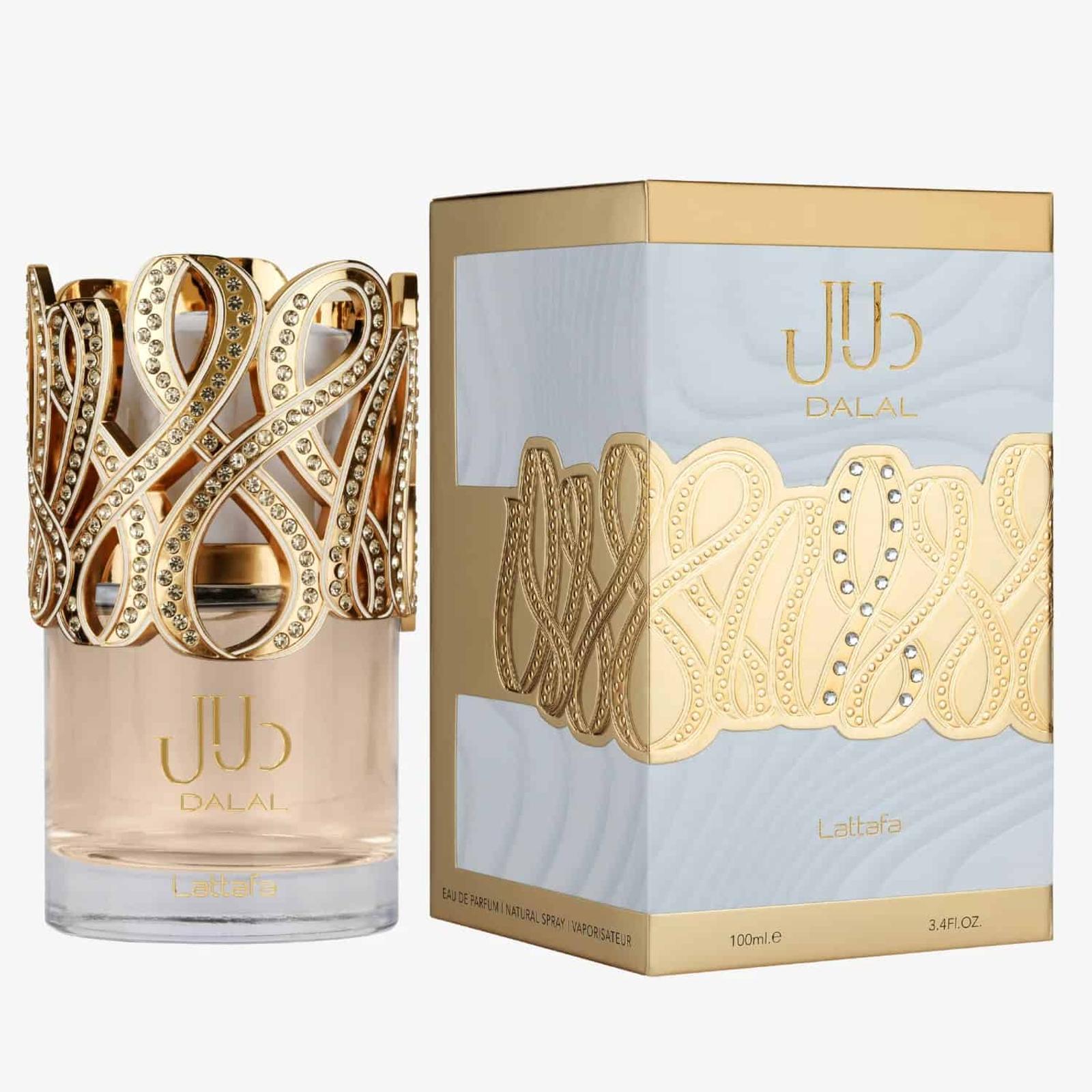 Lattafa Dalal 100ml perfume bottle shown with its sealed retail case