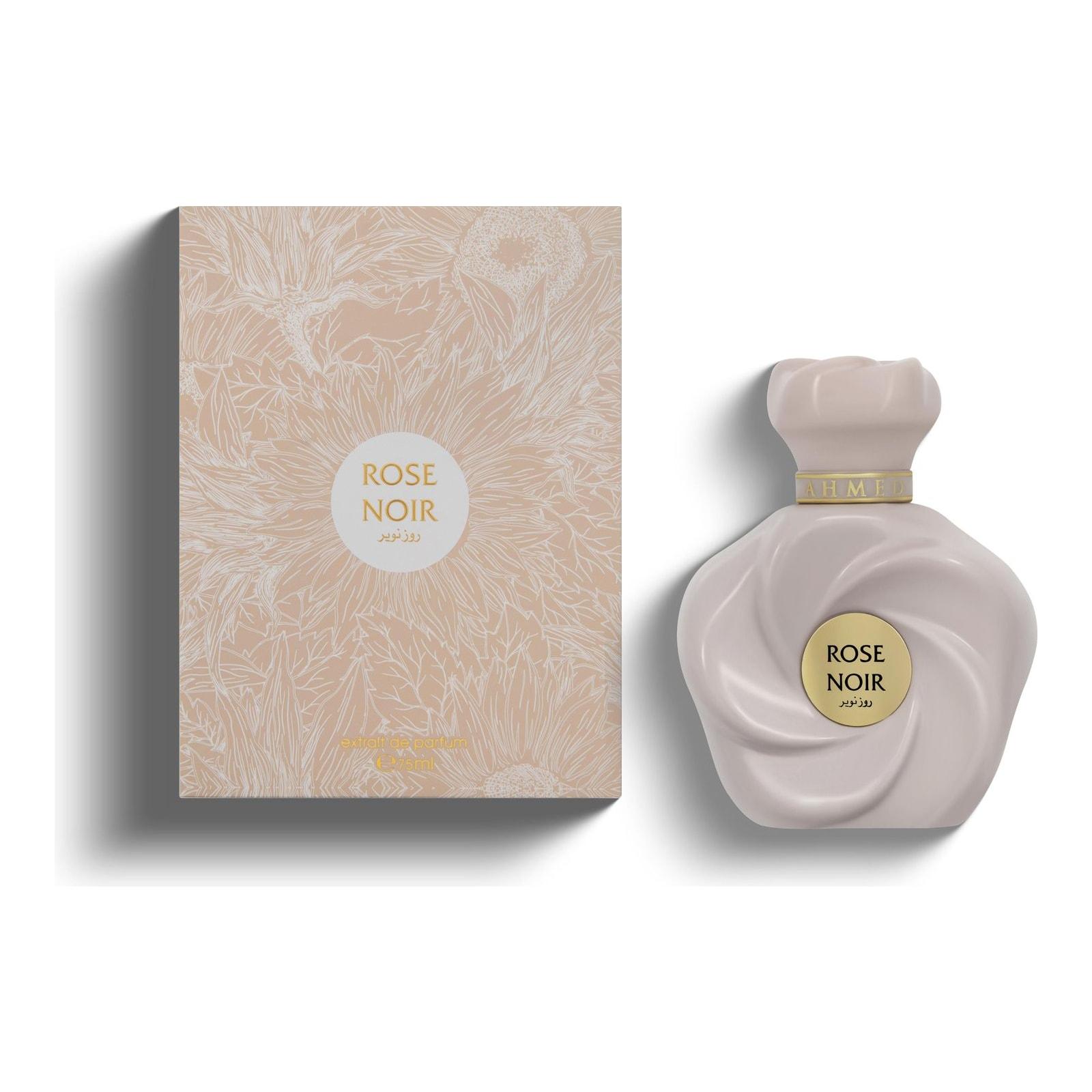 Ahmed Al Maghribi Rose Noir 75ml bottle shown with its sealed retail case