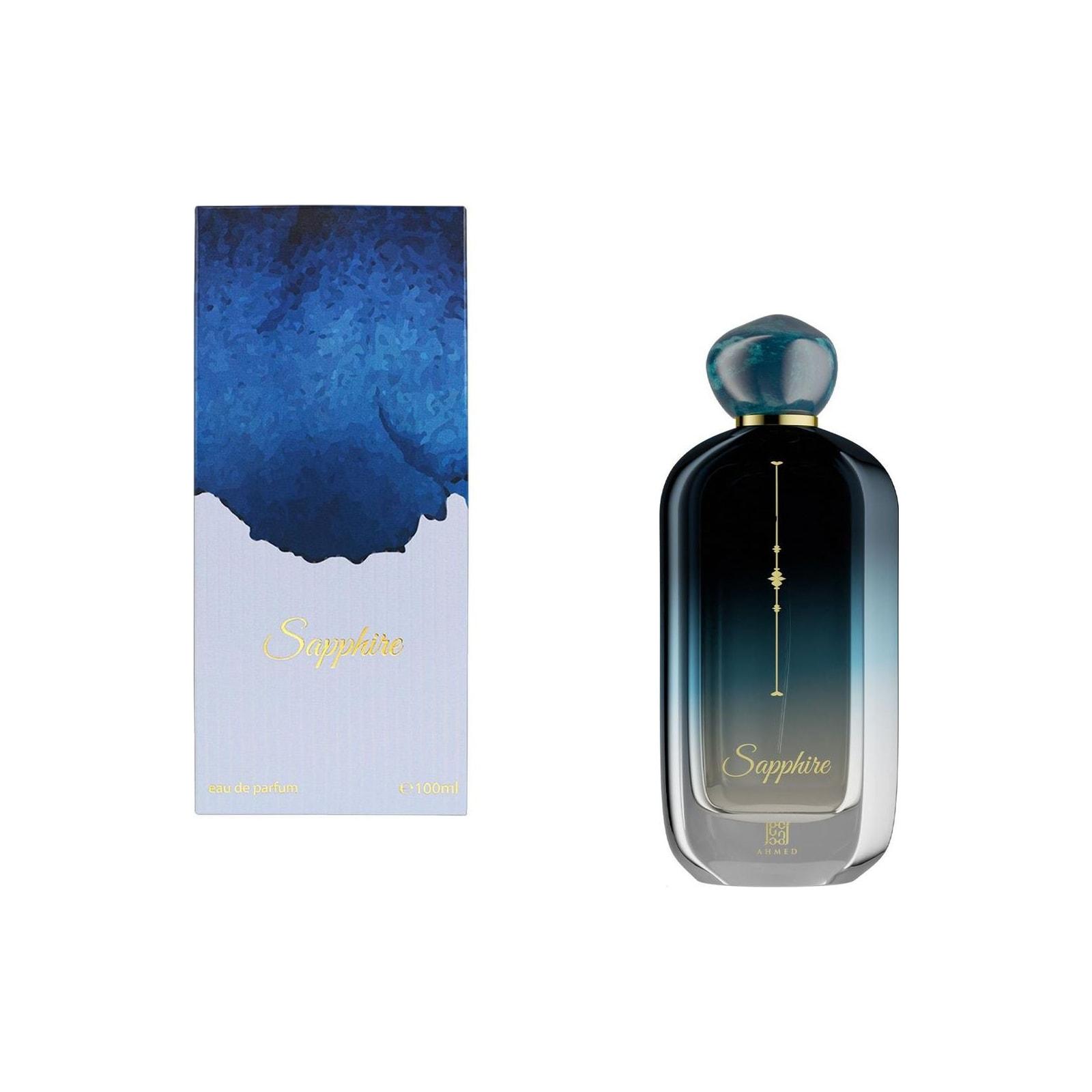 Ahmed Al Maghribi Sapphire 100ml bottle shown with its sealed retail case