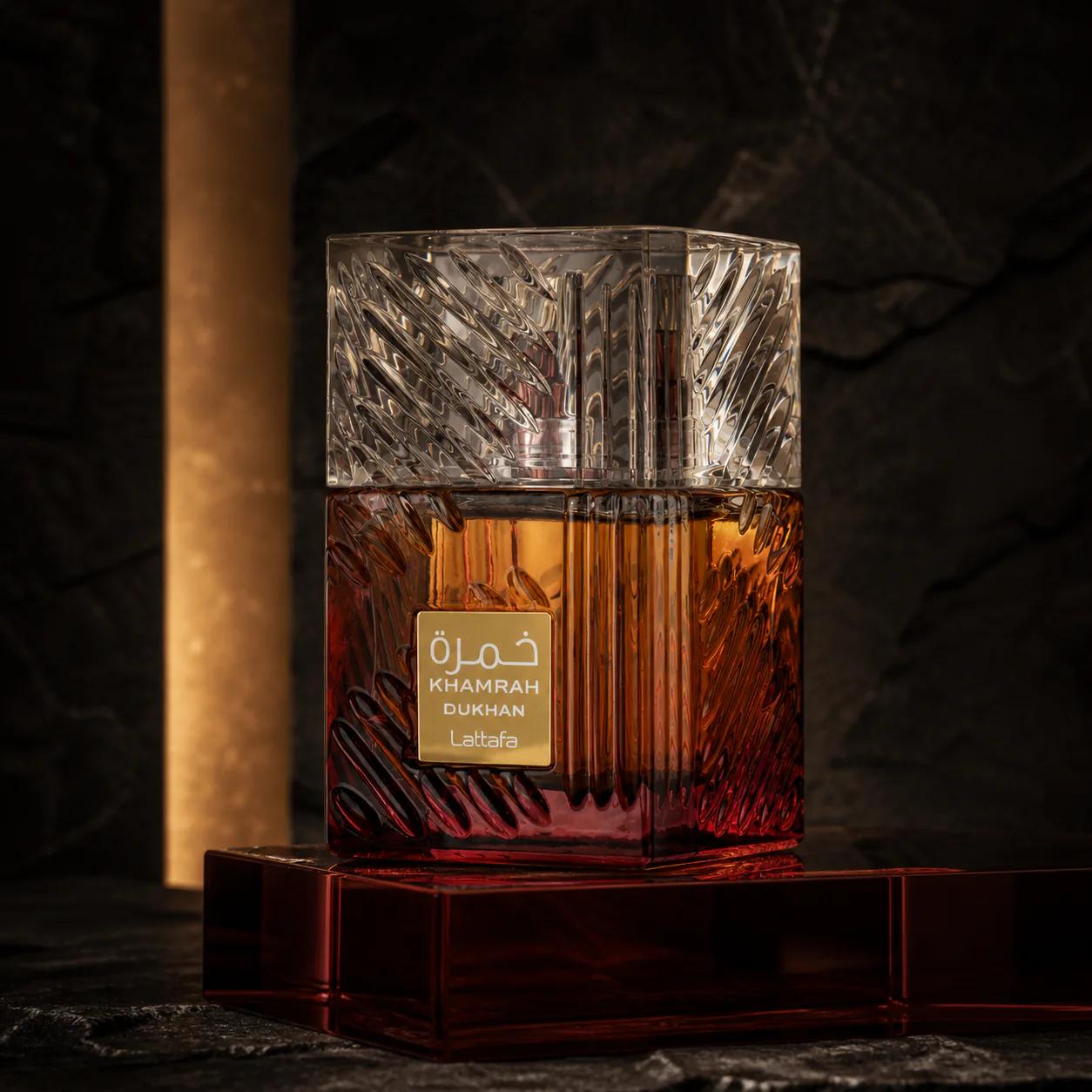 Lattafa Khamrah Dukhan perfume bottle