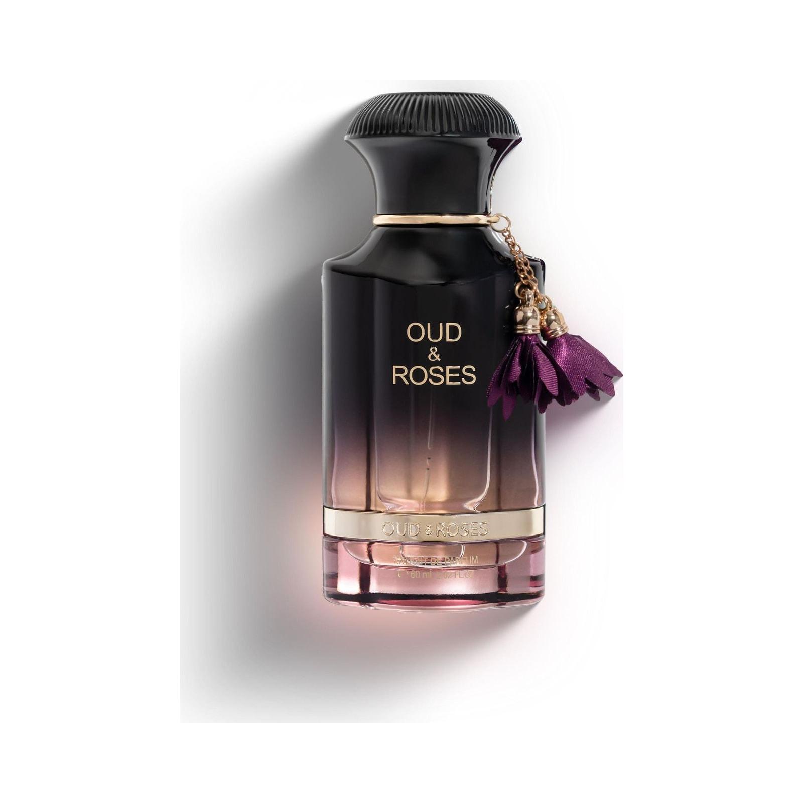 Ahmed Al Maghribi Oud & Roses 60ml perfume bottle on white