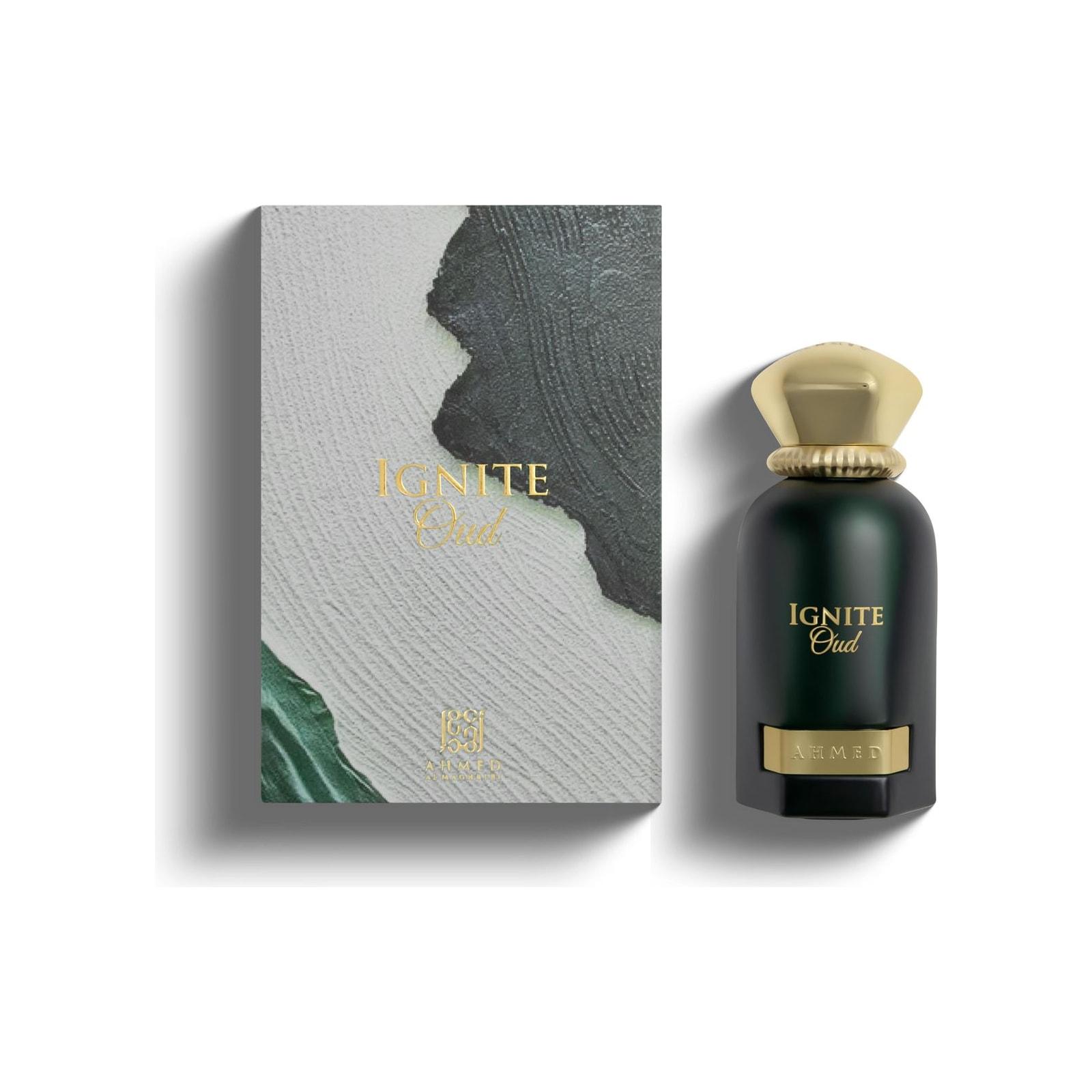 Ahmed Al Maghribi Ignite Oud 60ml bottle shown with its sealed retail case