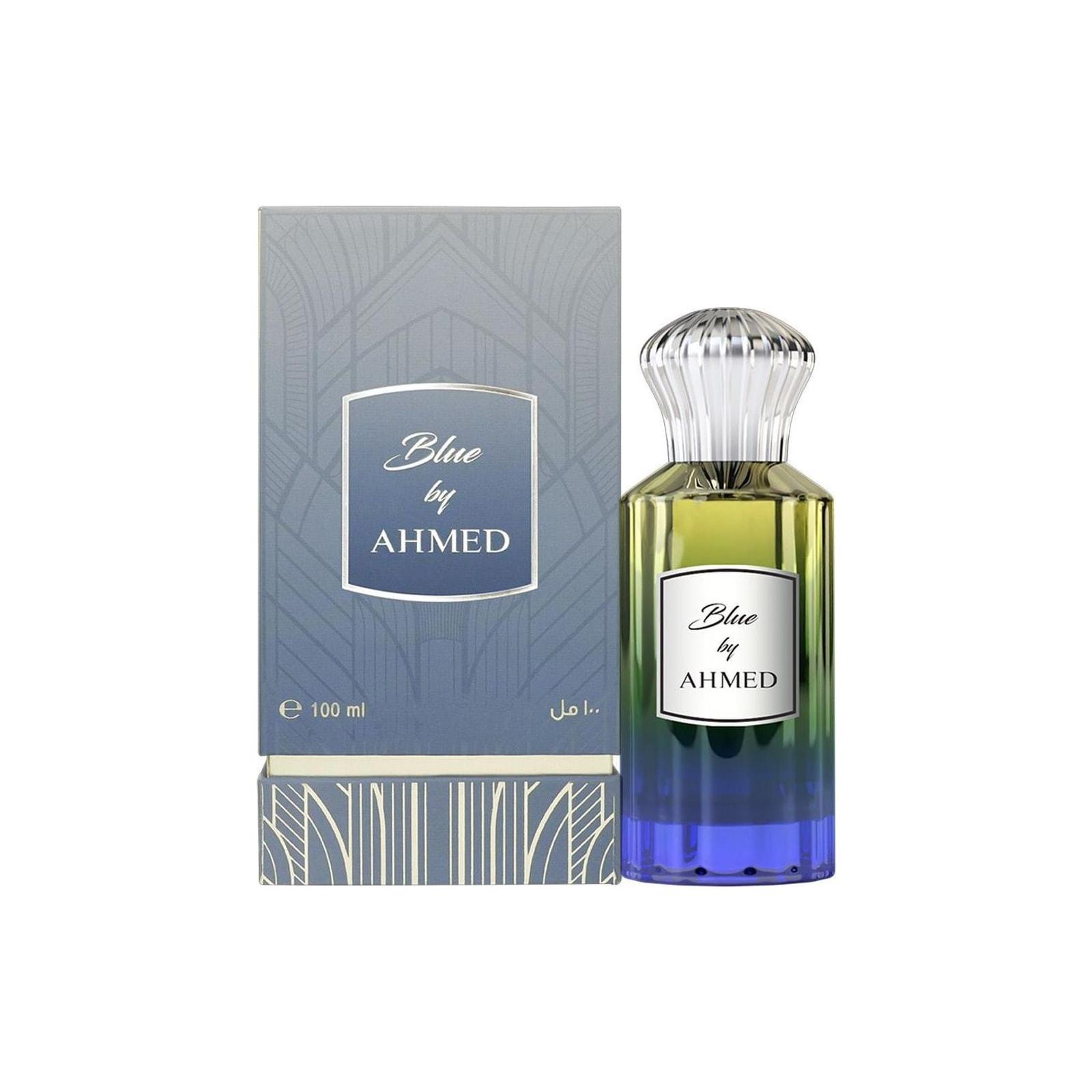 Ahmed Al Maghribi Blue by Ahmed 100ml perfume bottle shown with its sealed retail case
