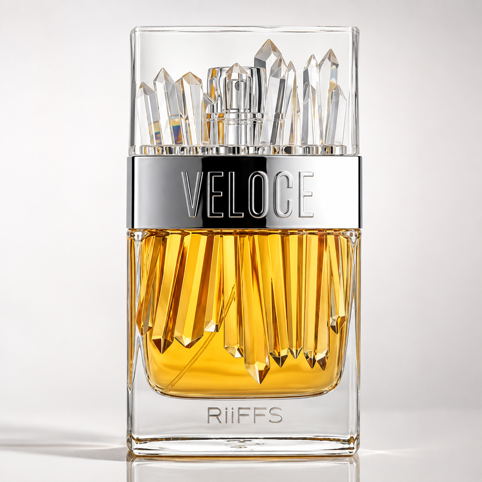 Riiffs Veloce 100ML perfume bottle, close studio view