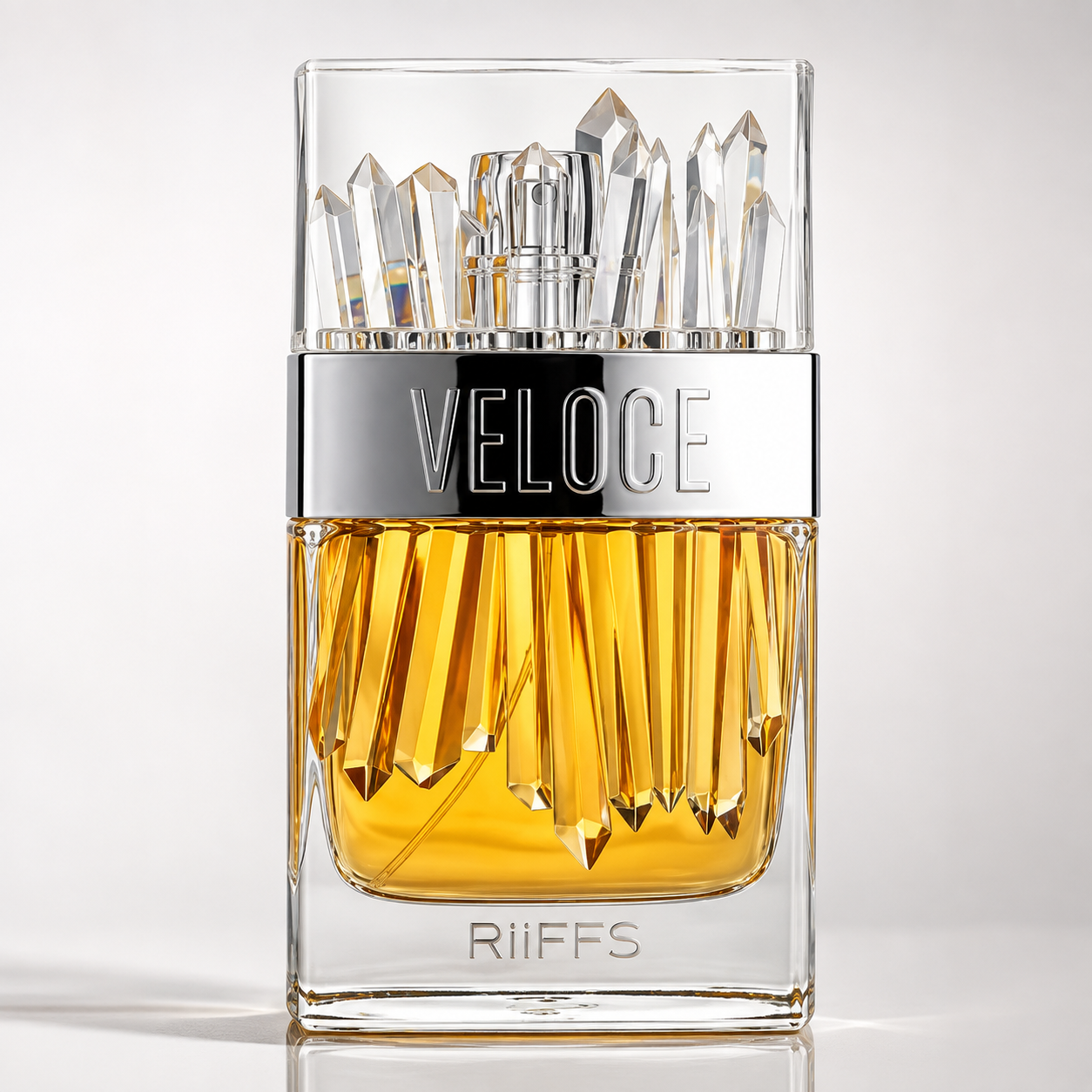 Riiffs Veloce 100ML perfume bottle, close studio view