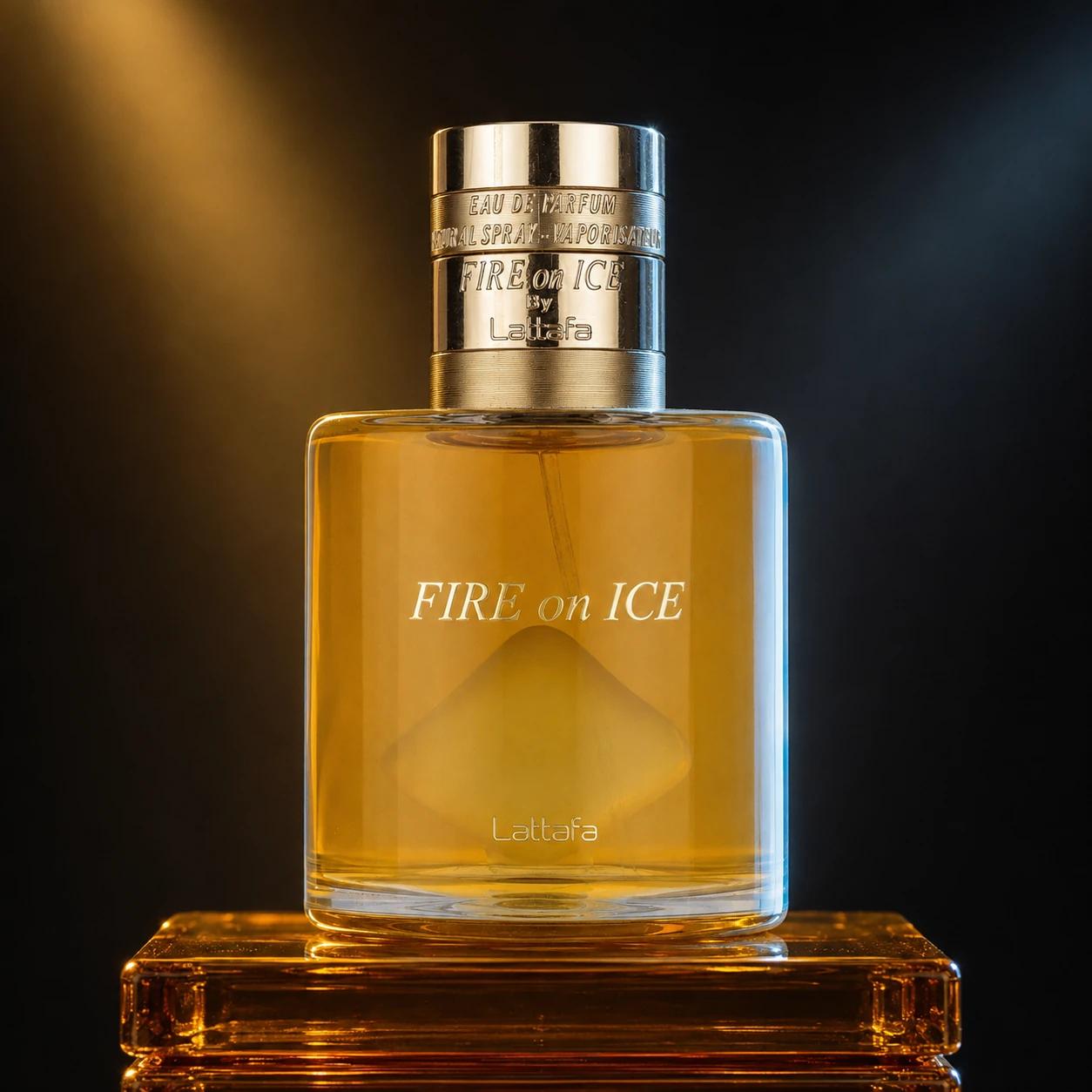 Lattafa Fire On Ice perfume bottle