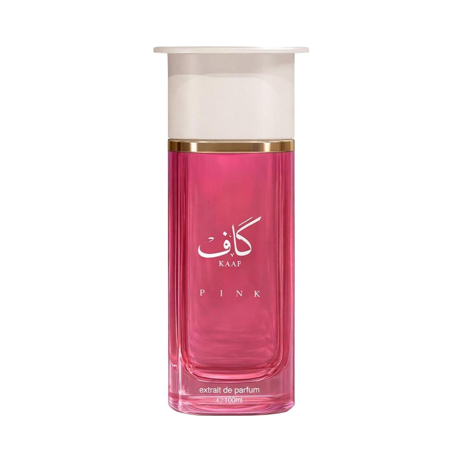 Ahmed Al Maghribi Kaaf Pink 100ml perfume bottle on white