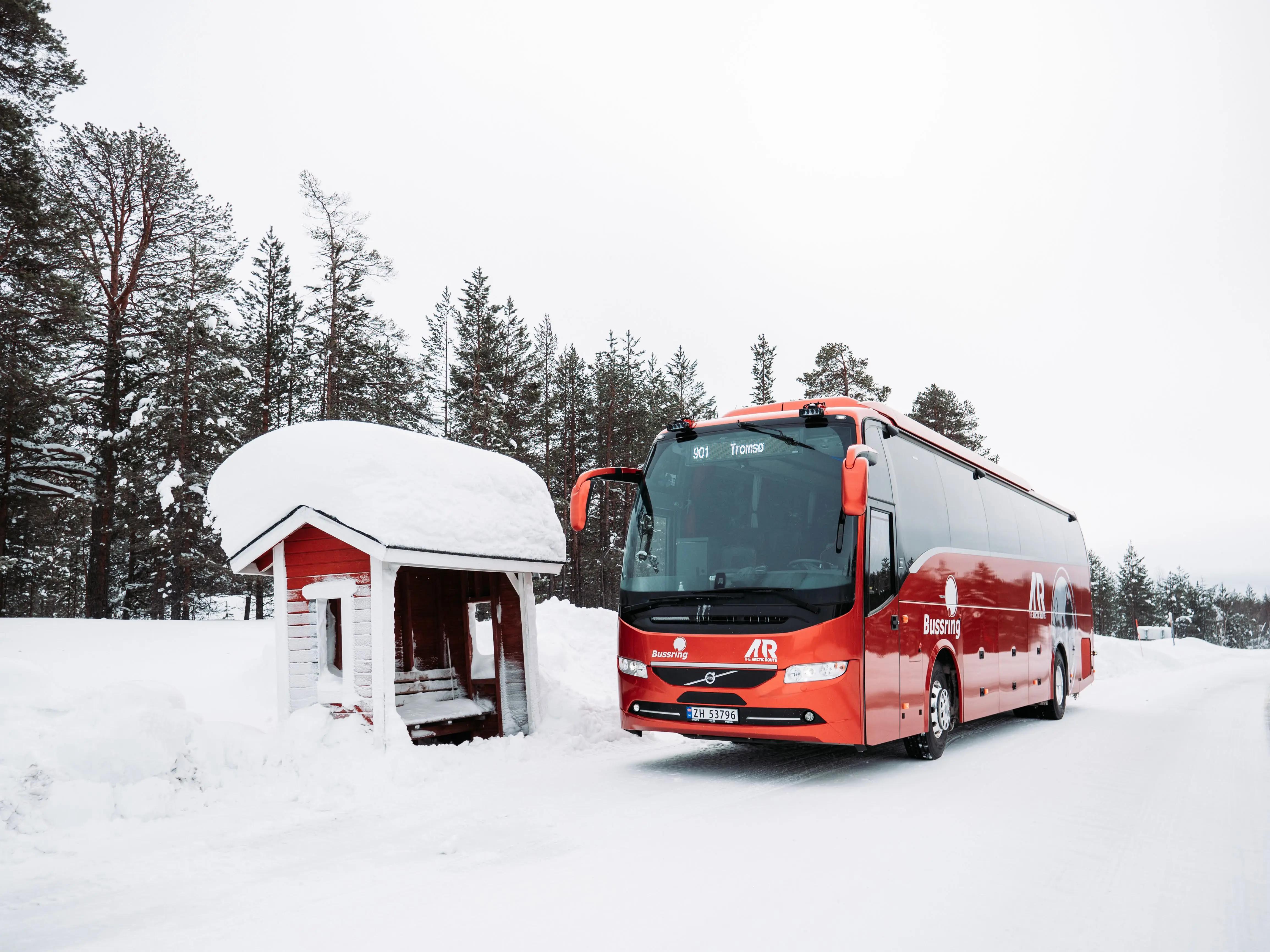 The Arctic Route bus on the way from Tromsø to Lyngen North
