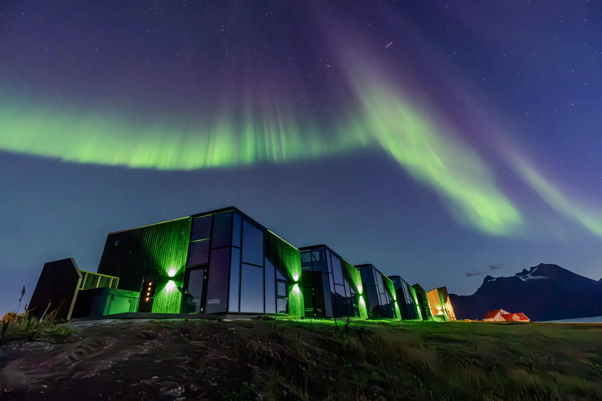 Sky Suites under the northern lights at the glass igloo hotel Lyngen North in Northern Norway