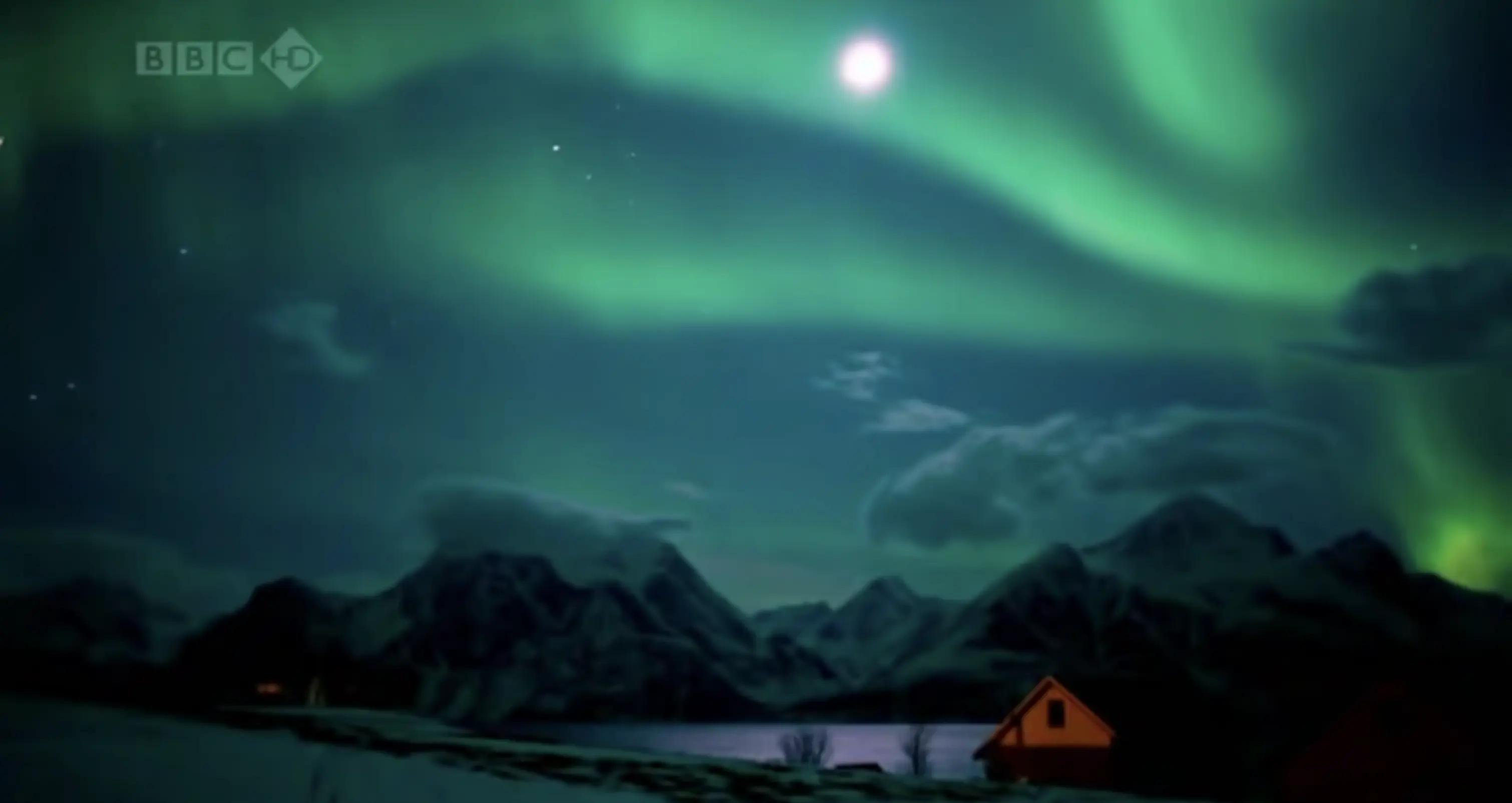 Joanna Lumley seeing the northern lights and full moon above the Lyngen Alps