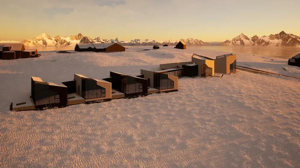 Render of the outside view of the Sky Suites at Lyngen North