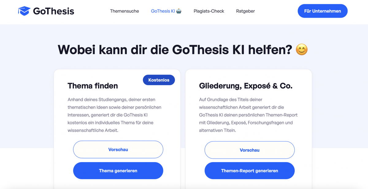 GoThesis AI tools for studies and bachelor's thesis