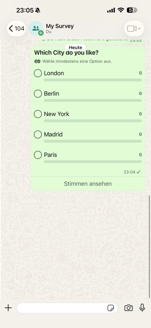 WhatsApp-Umfrage im Chat: So sehen die Teilnehmenden die Frage und stimmen ab