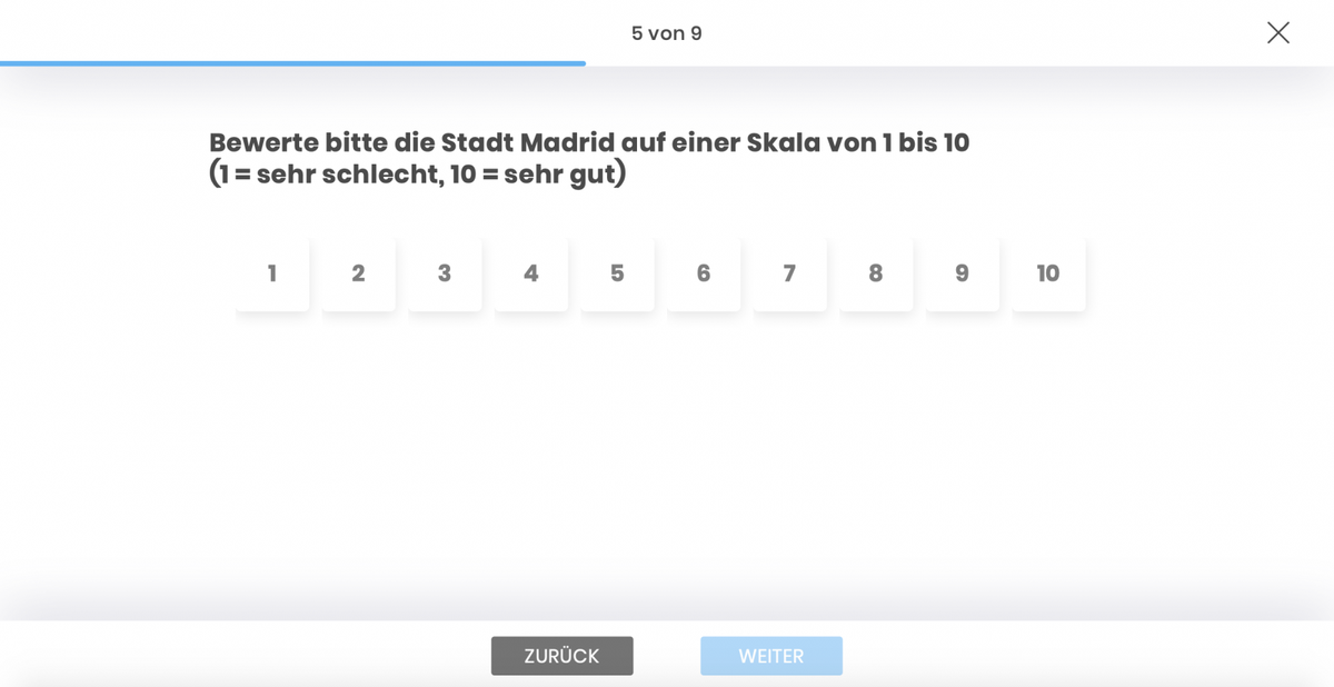 The interval scale in a survey questionnaire of an online survey