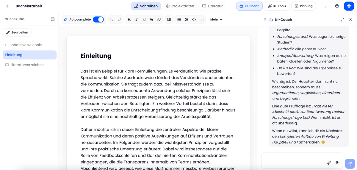GoThesis: Plattform für die Abschlussarbeit mit Schreib-Editor und KI-Tools