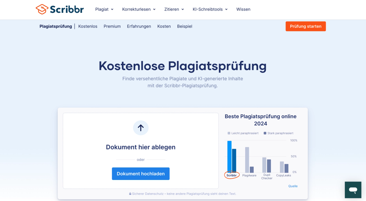 Plagiatsprüfung von Scribbr auf Basis der Turnitin-Technologie