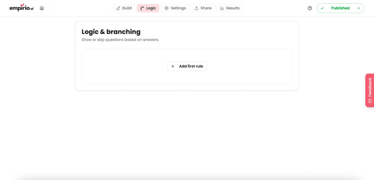 empirio.ai: creating the first survey logic rule for a branch in a questionnaire