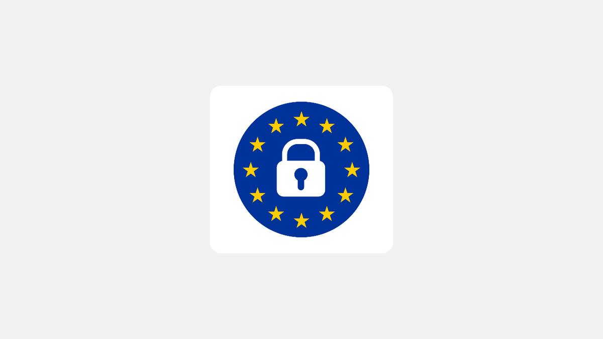 Weißes Schloss-Symbol im Sternenkreis der EU auf blauem Grund, als Sinnbild für ein europäisches Umfrage-Tool mit Daten in der EU